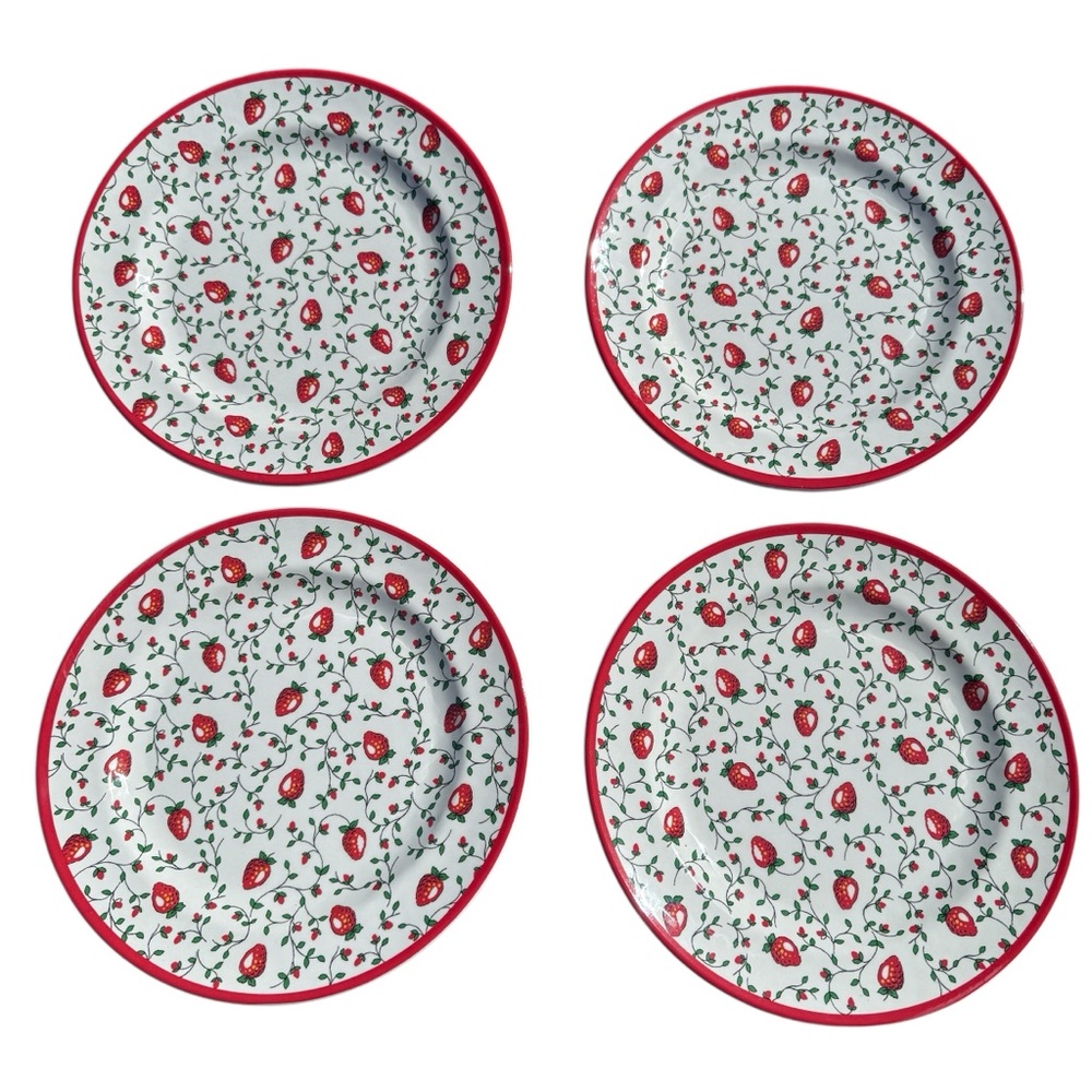 Sur La Table Strawberry Salad Plates Set of 4 Cottagecore Coquette Dessert Red